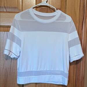 ALO Yoga White Sheer Panel Short Sleeve Top